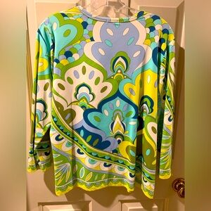 J. McLaughlin Yellow Green Graphic 3/4 Sleeve Blouse